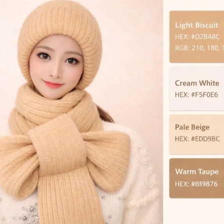 Winter Protection Windproof Cap with Scarf (Light Gold)