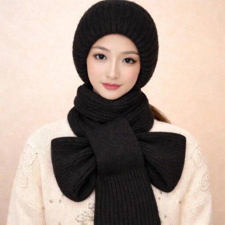 Winter Protection Windproof Cap with Scarf ( Black)
