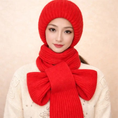 Winter Protection Windproof Cap with Scarf (RED)